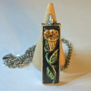 NUANCE NECKLACE: Pretty rectangle floral pendant necklace, clay, pigment, resin,